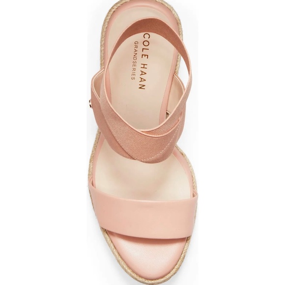 COLE HAAN Cloudfeel Nude Rose Espadrille Wedge Sandals Leather Platform Heels - Picture 4 of 10